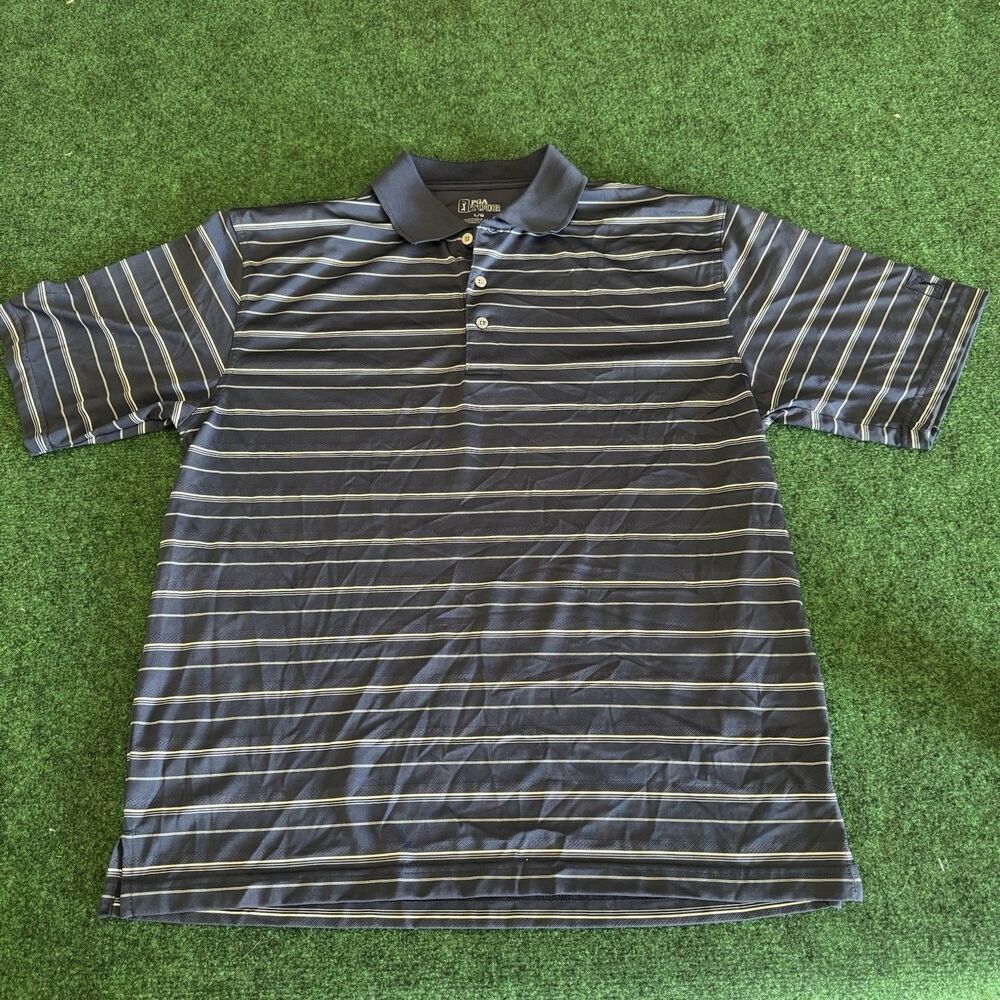 Men’s PGA Tour Striped Golf Polo Shirt L 100% Polyester Made in Jordan